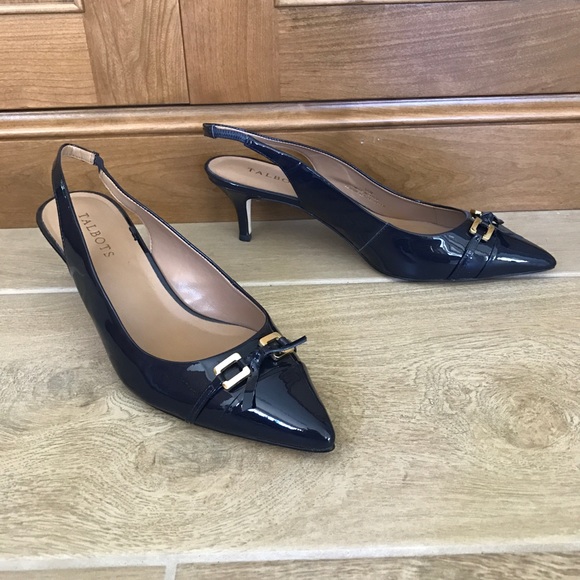 blue kitten heel pumps